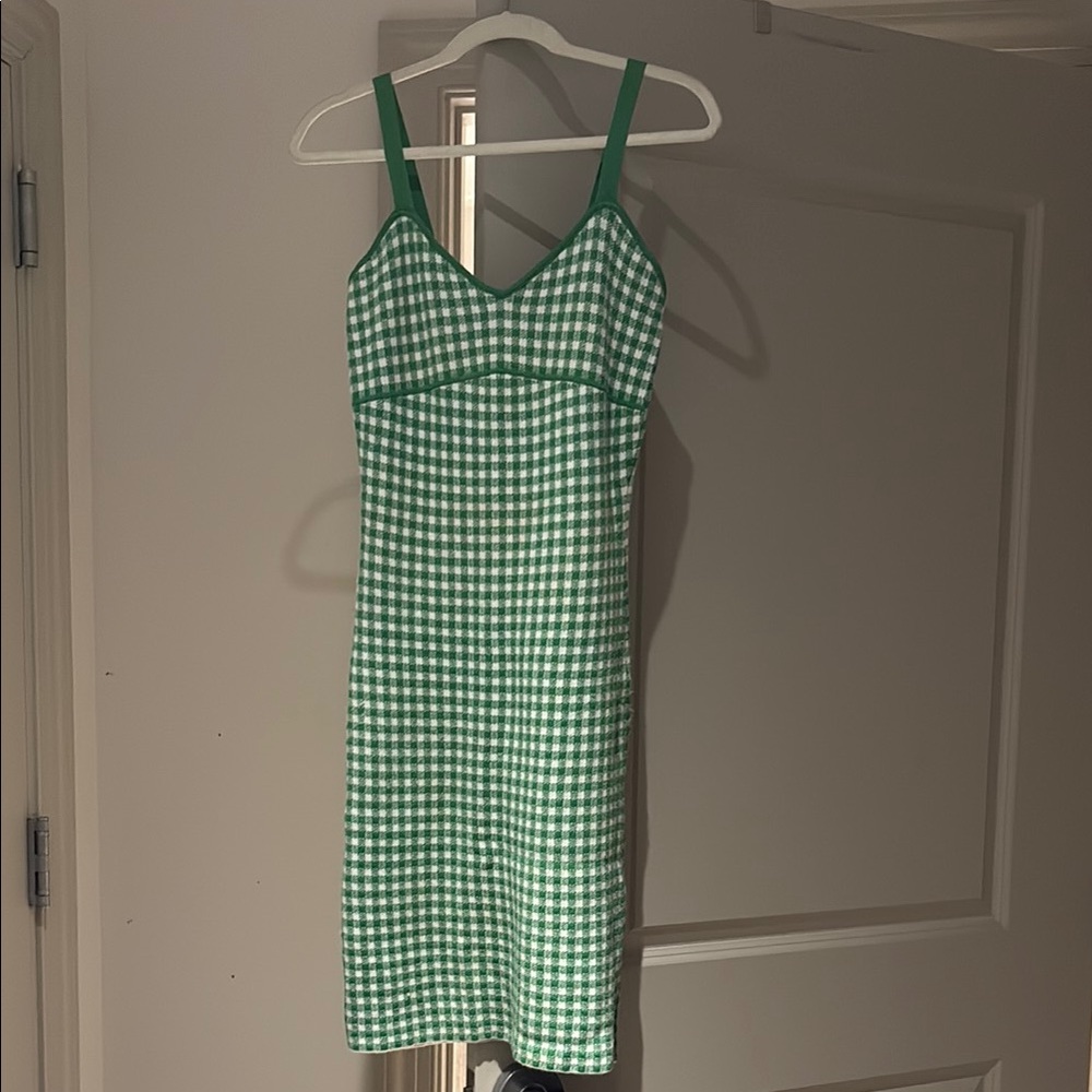 Maeve Green and White Gingham Sundress Sleeveless Midi
